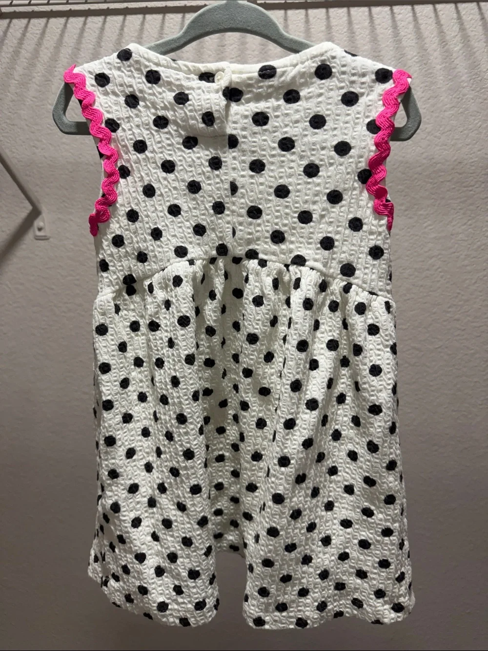 Zara Toddler/Girl White Polka Dot Dress with Black Spots and Pink Trim Size 4T